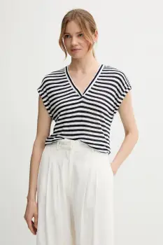 United Colors of Benetton tricou din amestec de in culoarea bleumarin, 38O0D10A8 imagine