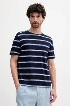 United Colors of Benetton tricou din amestec de in culoarea bleumarin, cu imprimeu, 32UZU10A7 imagine