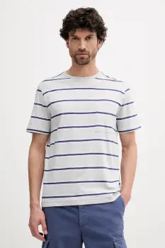 United Colors of Benetton tricou din amestec de in culoarea gri, cu imprimeu, 32UZU10A7 imagine