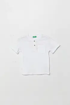 United Colors of Benetton tricou din amestec de in pentru copii culoarea alb, neted, 3F4JG10IF imagine