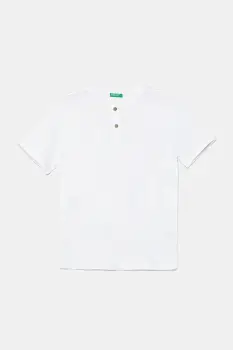 United Colors of Benetton tricou din amestec de in pentru copii culoarea alb, uni, 3F4JC10NN imagine