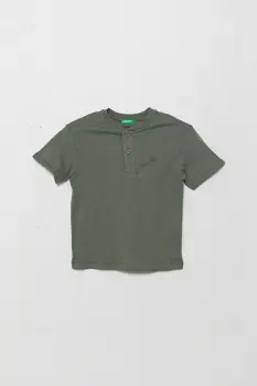 United Colors of Benetton tricou din amestec de in pentru copii culoarea verde, uni, 3F4JC10NN imagine