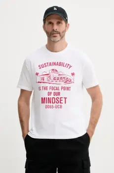 United Colors of Benetton tricou din bumbac barbati, culoarea alb, cu imprimeu, 3I1XU10A4 imagine