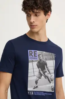 United Colors of Benetton tricou din bumbac barbati, culoarea albastru marin, cu imprimeu, 3I1XU109U imagine