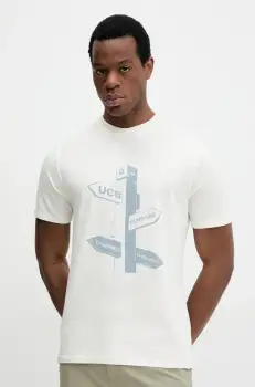 United Colors of Benetton tricou din bumbac barbati, culoarea bej, cu imprimeu, 3F98U109Y imagine