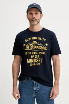 United Colors of Benetton tricou din bumbac barbati, culoarea bleumarin, cu imprimeu, 3I1XU10A4 imagine