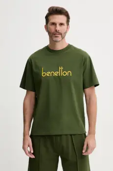 United Colors of Benetton tricou din bumbac barbati, culoarea galben, cu imprimeu, 3MI6U109O imagine