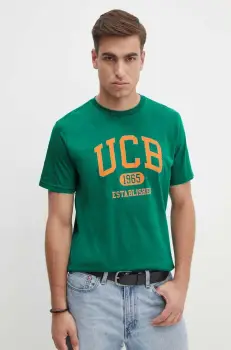 United Colors of Benetton tricou din bumbac barbati, culoarea verde, cu imprimeu, 3I1XU1096 imagine