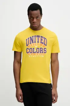 United Colors of Benetton tricou din bumbac barbati, culoarea violet, cu imprimeu, 3I1XU1096 imagine