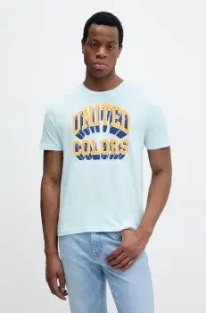 United Colors of Benetton tricou din bumbac barbati, culoarea violet, cu imprimeu, 3I1XU1096 imagine