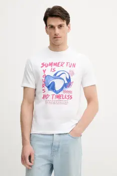 United Colors of Benetton tricou din bumbac culoarea alb, cu imprimeu, 3BL0U10AF imagine