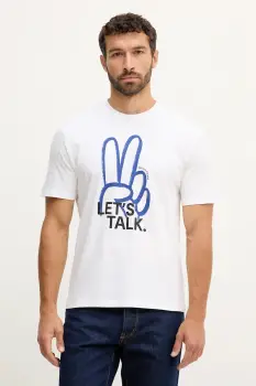 United Colors of Benetton tricou din bumbac culoarea alb, cu imprimeu, 3MI5U10AT imagine