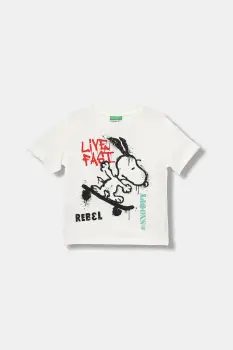 United Colors of Benetton tricou din bumbac culoarea alb, cu imprimeu, 3X1SG10JW imagine