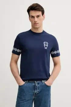 United Colors of Benetton tricou din bumbac culoarea bleumarin, cu imprimeu, 3BL0U10AF imagine