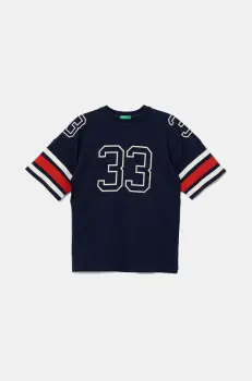 United Colors of Benetton tricou din bumbac culoarea bleumarin, cu imprimeu, 3MI5C10OA imagine