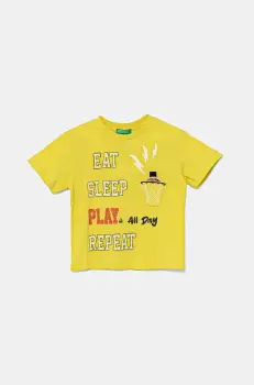 United Colors of Benetton tricou din bumbac culoarea galben, cu imprimeu, 3I1XG10J6 imagine