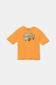 United Colors of Benetton tricou din bumbac culoarea portocaliu, cu imprimeu, 3I1XC10P6 imagine