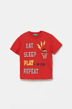 United Colors of Benetton tricou din bumbac culoarea rosu, cu imprimeu, 3I1XG10J6 imagine