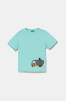 United Colors of Benetton tricou din bumbac culoarea turcoaz, cu imprimeu, 3I1XG10J6 imagine