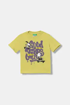 United Colors of Benetton tricou din bumbac culoarea verde, cu imprimeu, 3X1SG10JW imagine