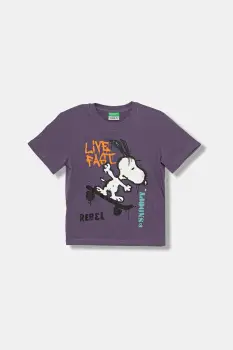 United Colors of Benetton tricou din bumbac culoarea violet, cu imprimeu, 3X1SG10JW imagine