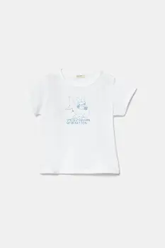 United Colors of Benetton tricou din bumbac pentru bebelusi culoarea alb, cu imprimeu, 3I1XA1069 imagine