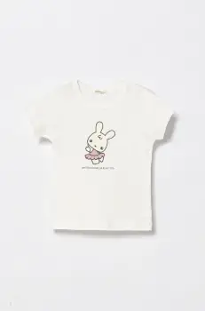 United Colors of Benetton tricou din bumbac pentru bebelusi culoarea alb, cu imprimeu, 3I9WA1062 imagine