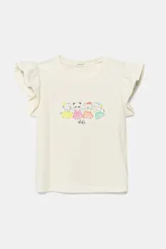 United Colors of Benetton tricou din bumbac pentru bebelusi culoarea bej, 3096A106F imagine