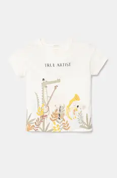 United Colors of Benetton tricou din bumbac pentru bebelusi culoarea bej, cu imprimeu, 3I1XA105R imagine