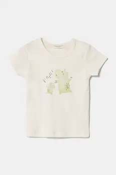 United Colors of Benetton tricou din bumbac pentru bebelusi culoarea bej, cu imprimeu, 3I9WA1065 imagine