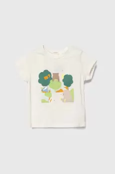 United Colors of Benetton tricou din bumbac pentru bebelusi culoarea bej, cu imprimeu imagine