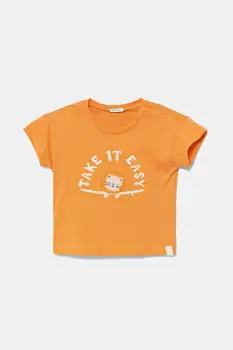 United Colors of Benetton tricou din bumbac pentru bebelusi culoarea portocaliu, cu imprimeu, 3096A106D imagine