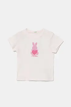 United Colors of Benetton tricou din bumbac pentru bebelusi culoarea roz, 3I1XA1067 imagine