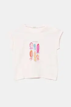 United Colors of Benetton tricou din bumbac pentru bebelusi culoarea roz, 3I1XA106A imagine