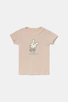 United Colors of Benetton tricou din bumbac pentru bebelusi culoarea roz, cu imprimeu, 3I9WA1062 imagine