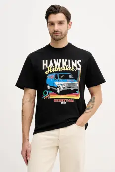 United Colors of Benetton tricou din bumbac x Stranger Things culoarea negru, cu imprimeu, 3BL0U10BB imagine