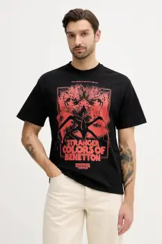United Colors of Benetton tricou din bumbac x Stranger Things culoarea negru, cu imprimeu, 3BL0U10BB imagine