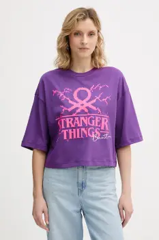 United Colors of Benetton tricou din bumbac x Stranger Things culoarea violet, 3BL0D10BC imagine