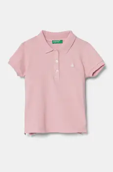 United Colors of Benetton tricou polo copii culoarea roz, cu guler, 3WG9G300A imagine