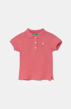 United Colors of Benetton tricou polo copii culoarea roz, cu guler, 3WG9G300A imagine