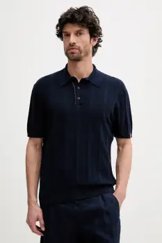 United Colors of Benetton tricou polo din in culoarea bleumarin, uni, 115GK301G imagine