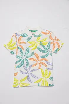 United Colors of Benetton tricouri polo din bumbac pentru copii culoarea alb, cu imprimeu, 36Y4C301W imagine