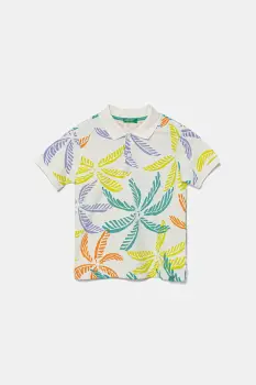 United Colors of Benetton tricouri polo din bumbac pentru copii culoarea alb, cu imprimeu, 36Y4G300Y imagine