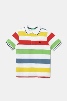 United Colors of Benetton tricouri polo din bumbac pentru copii culoarea alb, cu imprimeu, 39QAC301T imagine