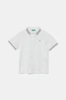 United Colors of Benetton tricouri polo din bumbac pentru copii culoarea alb, cu imprimeu, 3H35C301V imagine