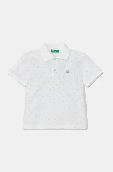 United Colors of Benetton tricouri polo din bumbac pentru copii culoarea alb, cu imprimeu, 3H35G300X imagine