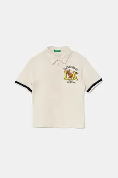 United Colors of Benetton tricouri polo din bumbac pentru copii culoarea bej, uni, 3BL0G300W imagine