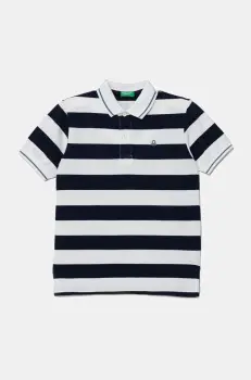 United Colors of Benetton tricouri polo din bumbac pentru copii culoarea bleumarin, cu imprimeu, 39QAC301T imagine