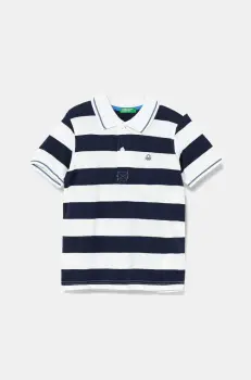 United Colors of Benetton tricouri polo din bumbac pentru copii culoarea bleumarin, cu imprimeu, 39QAG300V imagine