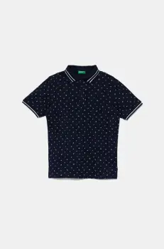 United Colors of Benetton tricouri polo din bumbac pentru copii culoarea bleumarin, cu imprimeu, 3H35C301V imagine